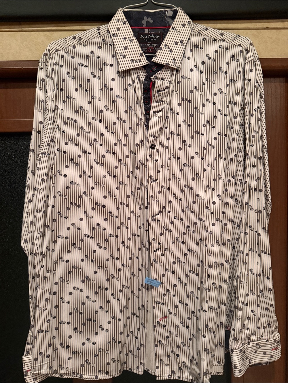 All Noir White Dress Shirt with Black Floral Stripe